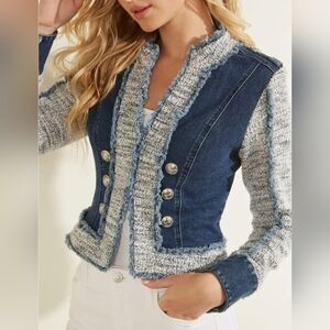 NWT Guess Los Angeles Runway Tweed Denim Jacket Blazer